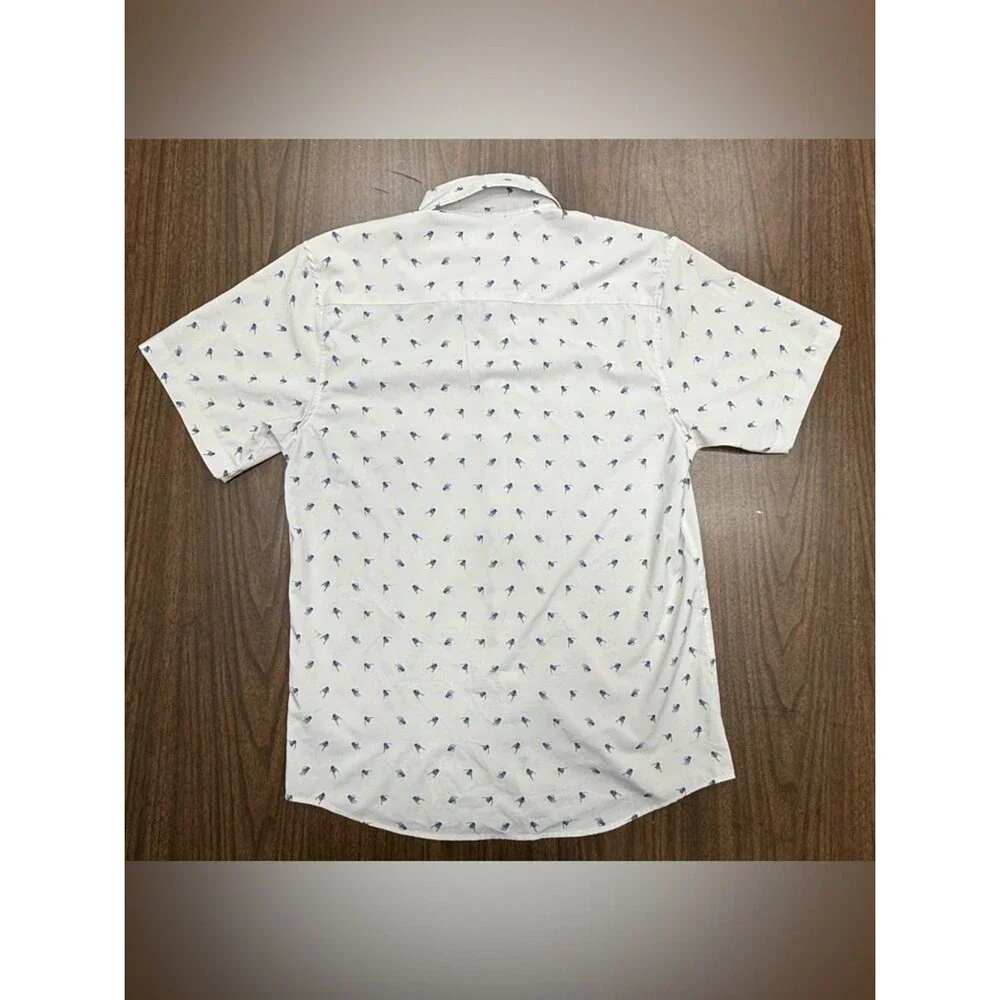 DIXXON “Brolingual” White Short-Sleeve Button-Down with Blue Mini Print - Picture 6 of 6